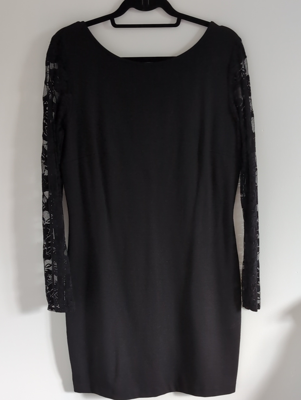 Jolie Black Long Sleeve Lace-Sleeve Shift Dress